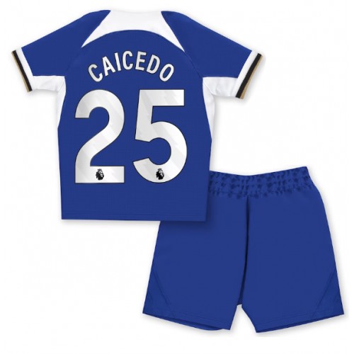 Dětský Fotbalový dres Chelsea Moises Caicedo #25 2023-24 Domácí Krátký Rukáv (+ trenýrky)